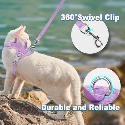 Cat Harness and Leash Set Escape Proof for Kitten Walking, Soft Adjustable Top Handle Vest Harnesses for Cats, Easy Control Breathable Reflective Small Medium Large, Violet Purple, XXS