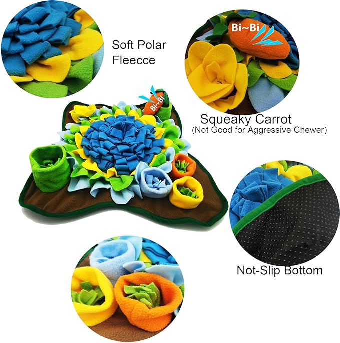 Dogs Snuffle Mat Pet Feeding Mats Puppy Sniffing Pad,Cat Doggies Interactive Puzzle Toys for Multiple Breeds Encourages Natural Foraging Skills,Training and Stress Release (Blue-01)