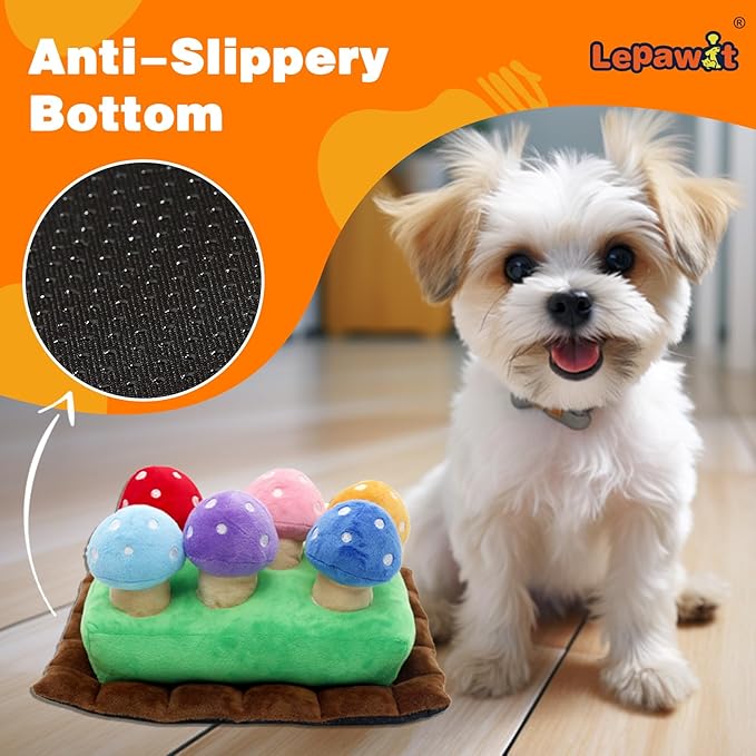 Hide and Seek Dog Toys, Squeaky Interactive Puzzle Dog Toys for Boredom and Stimulation, Dog Enrichment Toys for Small and Medium Dogs (Mushrooms, Pack of 7)