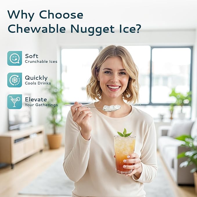 EUHOMY Nugget Ice Maker Countertop, Ready in 8 Mins, Self-Cleaning, 34lbs/24H