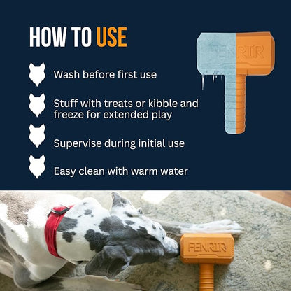 Fenrir Hammer Dog Chew Toy Strong Rubber Stuffable Enrichment Toy for Chewers (Blue, Medium)