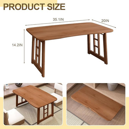 JNNXZZ Japanese Folding Coffee Table,Bamboo Foldable Low Table for Sitting On Floor,Collapsible Floor Tea Tables,Portable Meditation Table for Tatami Living Room Bay Window Office Apartment (Brown)