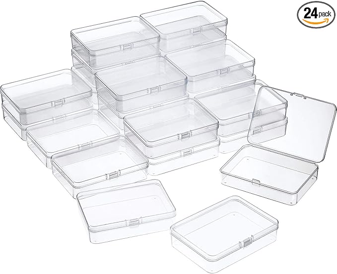 SATINIOR 24 Packs Small Clear Plastic Beads Storage Containers Box with Hinged Lid for Storage of Small Items, Crafts, Jewelry, Hardware(4.45 x 3.3 x 1.18 Inches)