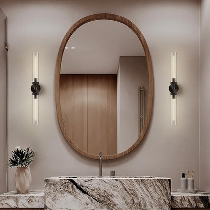 Brass Wall Sconces, 30in Black 2-Light Double Glass Sconces Wall Lighting, Bathroom Knurled Vanity Light Sconces, Wall Lights for Living Room Bedroom（Including Bulb）