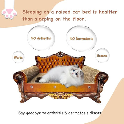 Luxury Cardboard Cat Scratcher Sofa Bed, Couch Shaped Cat Scratching Board, Scratch Lounge with Catnip, Scratcher for Indoor Cats(Brown)