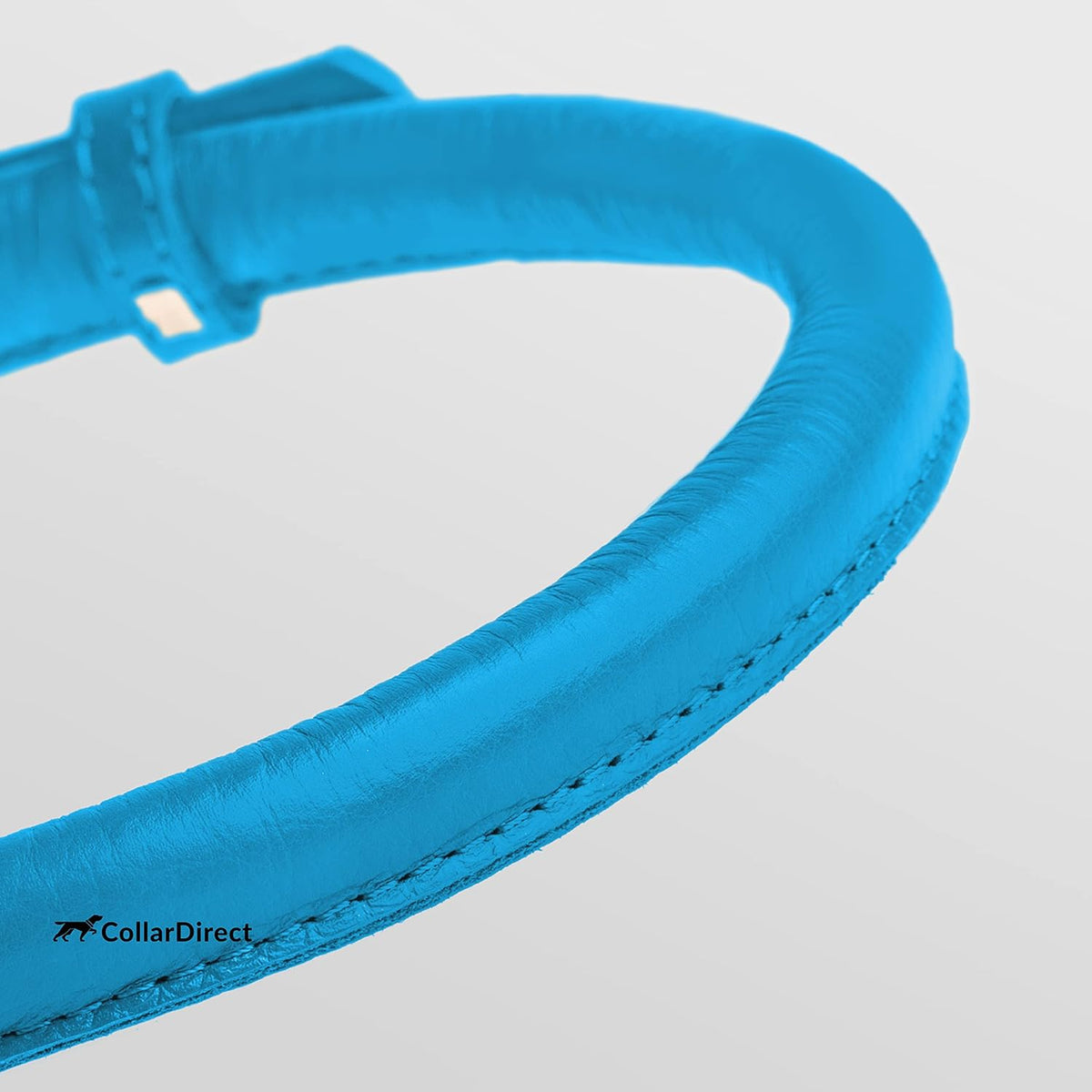 CollarDirect Rolled Leather Dog Collar, Soft Padded Round Puppy Collar, Handmade Genuine Leather Collar Dog Small Large Cat Collars 13 Colors (15-19 Inch, Light Blue Textured)
