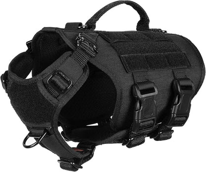 ICEFANG No Pull Tactical Dog Harness for X-Small Dogs,Adjustable Dog Vest | Control Handle,MOLLE Panel,Front Hook,3 Leash Clips,Soft Padded,for walking training,Black,X-Small