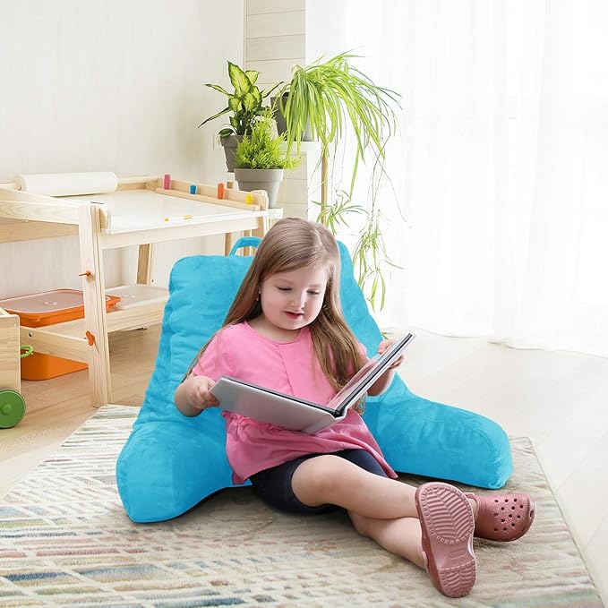 Nestl Reading Pillow with Shredded Memory Foam, Designed for Sitting Up in Bed and Couch, Back and Arms Adjustable Support for Adult & Teens Backrest Pillows for Reading, Washable Cover, Bright Blue