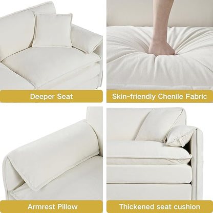 Chenille Sofa Set for Living Room, Modern Deep Seat Sofa Chair and Oversized 3-Seater Cloud Couch for Bedroom, Office, Apartment, Furniture Set