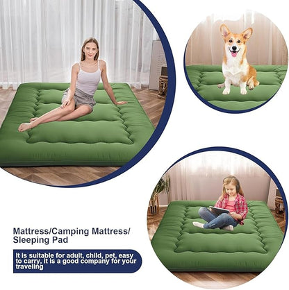 Japanese Floor Mattress,Thicken Japanese Floor Sleeping Pad Foldable,Roll Up Tatami Mat Easy to Store and Portable,Futon Mattress Suitable for Camping and Guest Room (Green, Queen (80" X 60"))