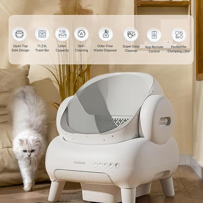 Neakasa M1 Plus Lite Open-Top Self Cleaning Cat Litter Box, Automatic Cat Litter Box with APP Control, Upgraded Safety Protection, Odor Control, Includes 1 Roll Waste Bag
