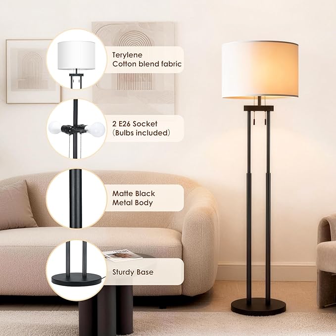 Dimmable Floor Lamps,Reading Floor Lamp, Standing Lamp, Tall Lamp, Floor Lamps for Living Room, Floor Lamp with Remote & App Control, 2 Bulbs(Included)