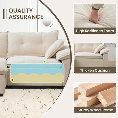 PALLOME 82" Deep Seat Comfy Cloud Couch, Modular Sectional Sofa with Movable Ottoman, L Shaped Chenille Sofa for Small Space, Modern Apartment Living Room & Office (Beige, 2-Seat + Ottoman)