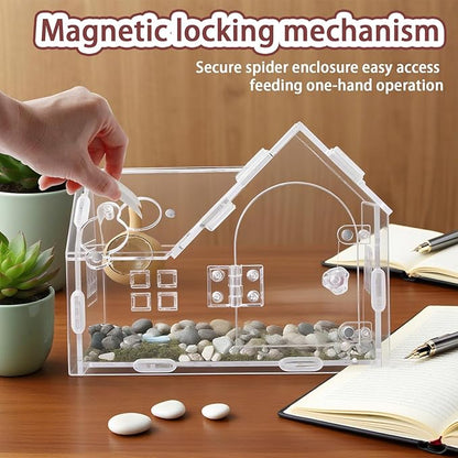 Acrylic Jumping Spider Terrarium with Magnetic Lock – 5.6” Tall Transparent Enclosure for Tarantulas, Hermit Crabs & Small Insects – Secure Ventilated Habitat with Easy Snap Assembly
