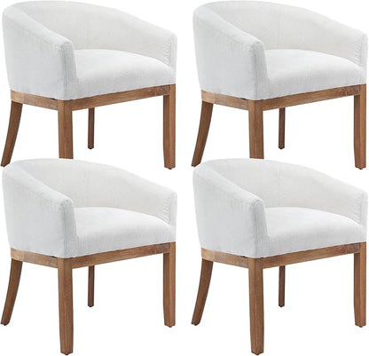 Shenyon Mid Century Modern Dining Chairs Set of 4, Upholstered Linen Fabric Dining Room Chairs with Arms and Solid Wood Legs, Comfy Barrel Accent Chairs for Dining Room, Living Room, or Cafe,Beige