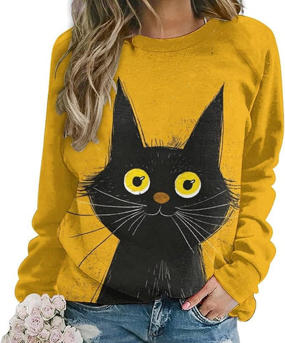 Womens Long Sleeve Tops Y2k Japanese Art Print Sweatshirts Fall Pullover for Women Crewneck Vintage Shirts Boho Tops