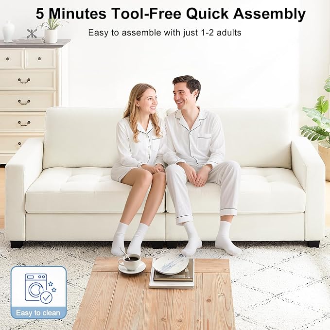 90" Modern Sofa Couches for Living Room, 3 Seater Sofa Tool-Free Setup, Comfy Chenille Couches with Extra Large Seat Width & Depth, Removable Cover, Oversized Loveseat for Small Space, Apartment