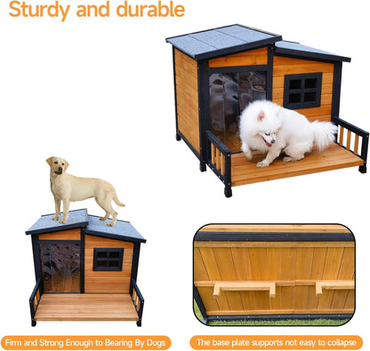 Large Indoor Outdoor Dog House,Wood Insulated Dog House,Weatherproof Outside Shelter with Elevated Floor,Easy to Assemble(39.3" L x 37.5" W x 30" H)