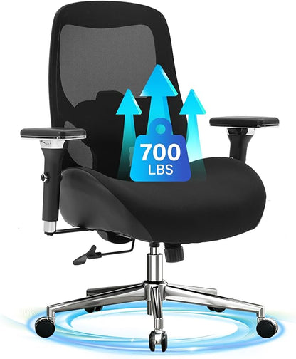700lbs Big and Tall Office Chair for Heavy People Ergonomic Mesh Desk Chair with Wide Thick Seat Cushion, Adjustable Lumbar Support and 4D Armrests for Aitting All Day