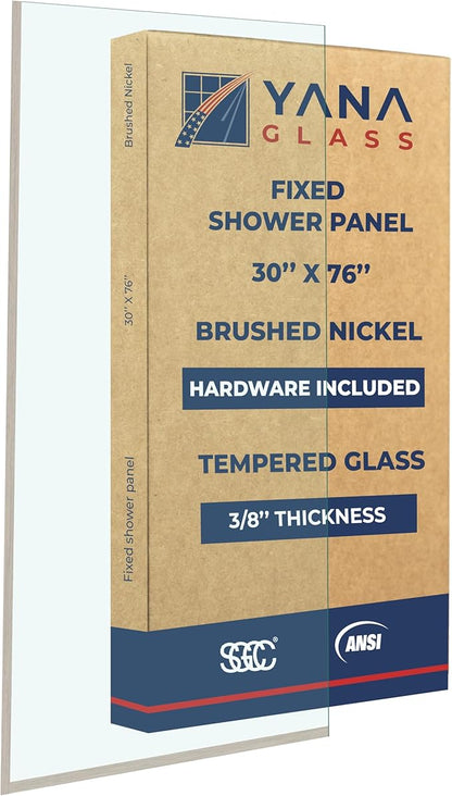 Fixed Glass Shower Wall Panel, 10mm Thick Glass Door 30" x 76", Frameless