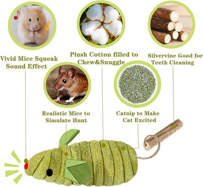 Cat Toys, 3 Mice Catnip Toy Crinkle Sound for Indoor Cat with Silvervine Chew Stick for Dental Chirping Mouse Plush Kitten Cleaning Teeth Matatabi Bite Interactive Cat Kitty Gifts