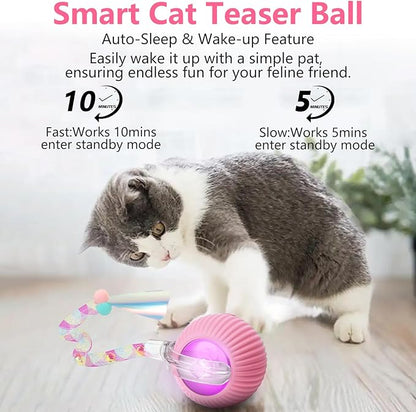 Interactive Cat Toys for Indoor Cats, Interactive Cat Ball Toy with Elastic Mesh Tail, Automatic Cat/Kitten Toys with Chirping & Motion Activate, Cat Toys for Bored Indoor (Pink)