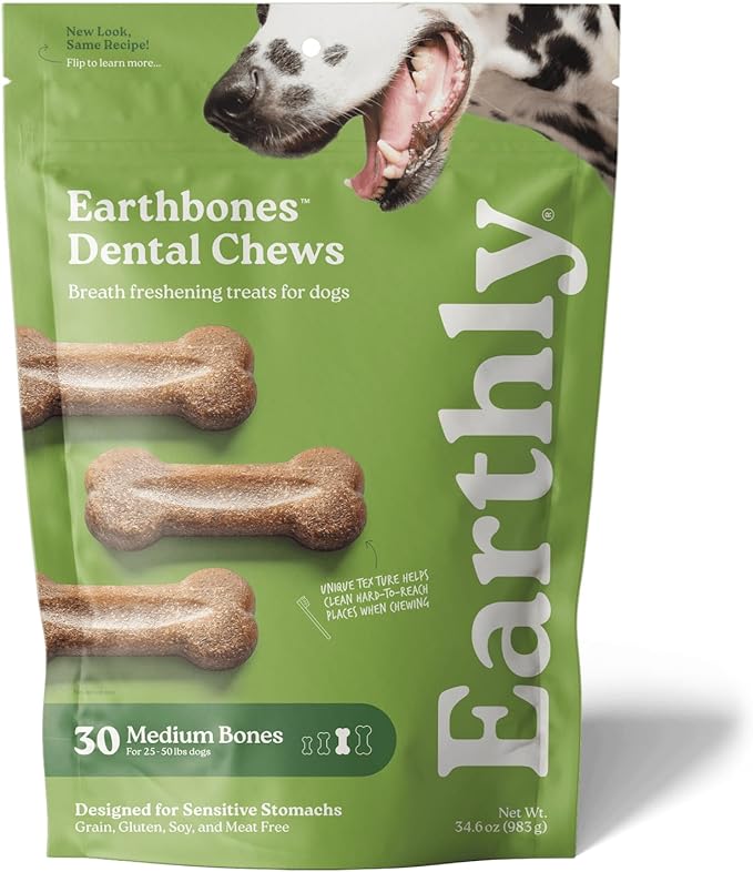 Earthbones Dental Chews for Dogs 20-50lbs, 30 Bones