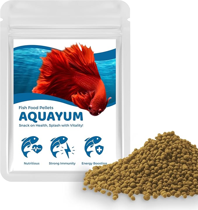 SunGrow Betta Food Pellets, 1 mm Color Enhancer Floating Feed, Balanced Diet for Happy Fish, Easily Digestible Food, Slow-Dissolving Pellets, Vegetable and Fish Formula Doesn’t Cloud Water