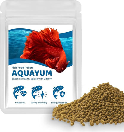 SunGrow Betta Food Pellets, 1 mm Color Enhancer Floating Feed, Balanced Diet for Happy Fish, Easily Digestible Food, Slow-Dissolving Pellets, Vegetable and Fish Formula Doesn’t Cloud Water