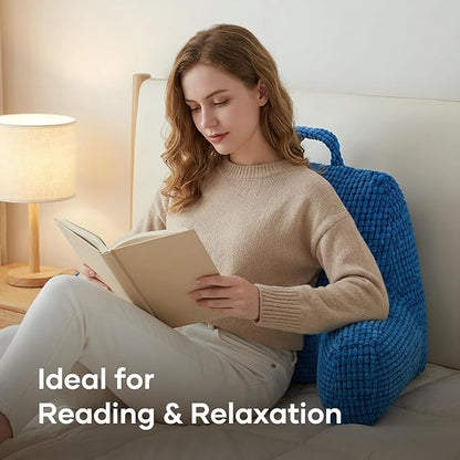 NOONTIDE Reading Pillow with Top Handle,Uniquely Designed Soft Fabric, Ergonomic Back Support for Bed,Cover Washable Sit up Pillow,Watching TV/Gaming/Relaxing(Blue)
