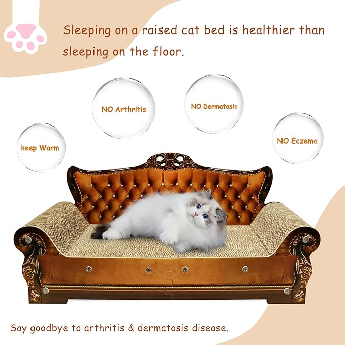 Luxury Cardboard Cat Scratcher Sofa Bed, Couch Shaped Scratching Board, Scratch Lounge with Catnip, Cat Scratcher for Indoor Cats Large Brown