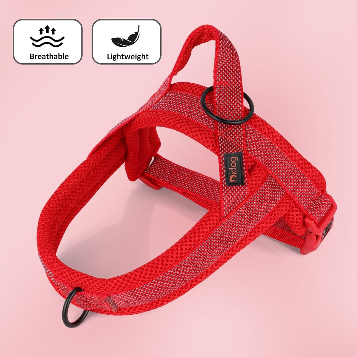 Didog No Pull Dog Harness with Breathable Mesh Padded, Full Reflective & Quick Fit Adjustable Vest Harness, Easy for Training Walking for Small & Medium and Large Dogs (Red, L:Chest 26-32")