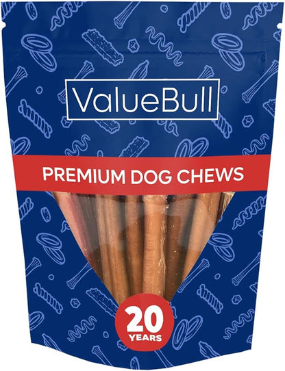 ValueBull Bully Sticks for Dogs, Thick 6 Inch, 10 Count - All Natural, Grass Fed, Single Ingredient, Long Lasting Dog Treats
