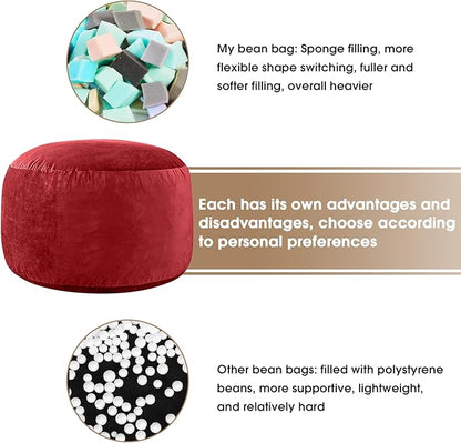 Bean Bag Chairs for Adults - Memory Foam Furniture BeanBag Chair - Kids/Teens Sofa with Soft Micro Fiber Cover - Round Fluffy Couch for Living Room Bedroom College Dorm - 3 ft, Red