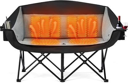 apollo walker Heated Double Camping Chair - Extra Wide Heavy Duty 600lbs Camping Couch with Adjustable Heating, Dual Cup Holder & Carry Bag, Loveseat Camping Chair for Outdoor, Lawn, Park