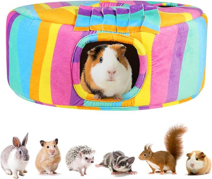 Guinea Pig Hideout & Tunnels Guinea Pig Toys Cozy Guinea Pig House with Door Curtain Soft Guinea Pig Bed for Small Pet/Hamster/Sugar Glider/Chinchilla Playing and Resting (Rainbow)