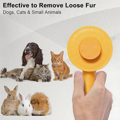 Self-Cleaning Pet Brush - Deep Massage Deshedding Comb with Resin Protective Tips, Curved Teeth, One-Button Hair Release - Washable, for Shedding & Long-Haired Dogs Cats