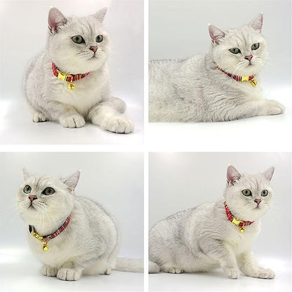 Personalized Cat Collar with Bells,Velvet Customized Small Cat Collar with Name Tag,Pet Collar with Name Phone Number Engraved ID Tags for Boy and Girl Kitten Cats (Red Christmas cat Collar)