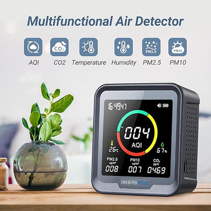 INKBIRDPLUS 6-in-1 Indoor Air Quality Monitor, Detects CO2, Temperature and