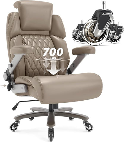 Big and Tall Office Chair 700lbs - Adjustable Headrest&Lumbar Support, 3D Flip Arms, Large Wheels &Heavy Duty Metal Base, Ergonomic High Back Computer Chair Desk Chair, Thick Padded Extra Wide Seat