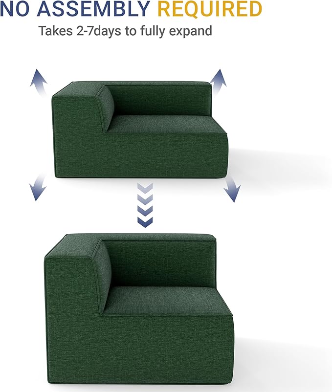 38“ Modular Sectional Sofa Convertible Cube Couch Seat Set, Combine L-Shaped U-Shaped, Free Assembly, Space-Saving for Living Room, Thick Foam Fabric Chenille Green (Only Corner)
