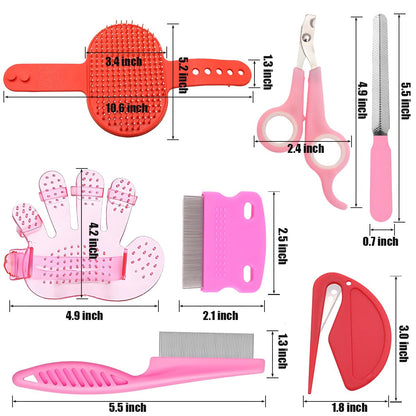 Rabbit Grooming Kit – Bunny Grooming Kit with Shedding Brush, Nail Clippers & Comb – Small Animal Grooming Supplies for Rabbits, Guinea Pigs, Hamsters, Ferrets - Small Pet Shedding & Care (Pink)