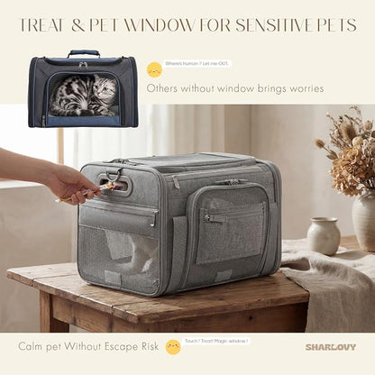 Top-Side Expandable Pet Carrier, Treat Window,18x13x9.5 Airline Approved | for Southwest Frontier,Soft-Sided Cat Carrier, Anti-Scratch Mesh, Lockable Zippers,Dog Carrier for Kitten,Rabbit,Puppy, Grey