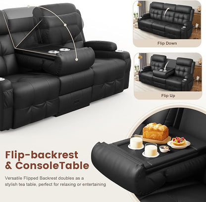 Aotolo Recliner Sofa, Massage Reclining Sofa 3 Seater Sets Heavy Weight Capacity, RV Loveseat Couch Clearance with Flip Back Console, Storage, Cup Holders, Wall Hugger Reclining Couch for Living Room