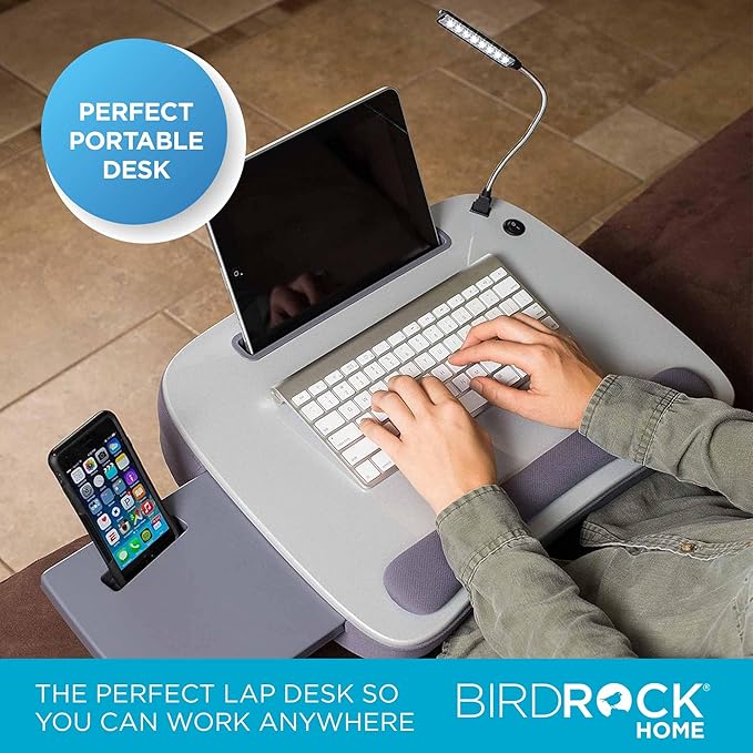 Sofia + Sam Multi Tasking Memory Foam Lap Desk with USB Light (Silver) | Supports Laptops Up to 15 Inches