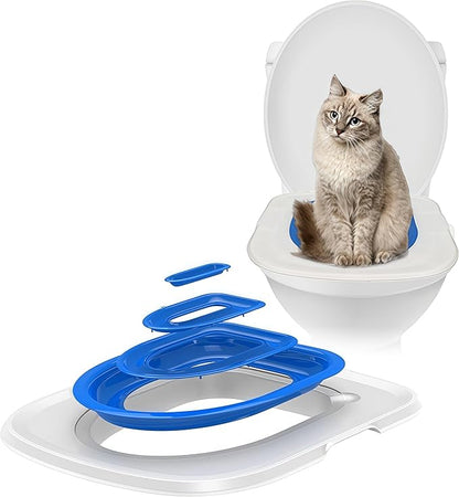Cat Toilet Training Kit – Litter Box Alternative with Tray, Reusable Potty Seat Adapter for Cats & Kittens, Hygienic Flushable Urinal, Includes Step by Step Trainer Seat(Blue)