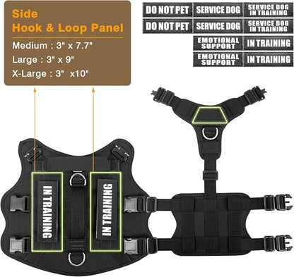 Tactical Dog Harness with Dog Leash, Service Working MOLLE Vest with 10 Pet Patches for Medium Dog, No Pull Military Harness and Backpack for Training Hunting Walking