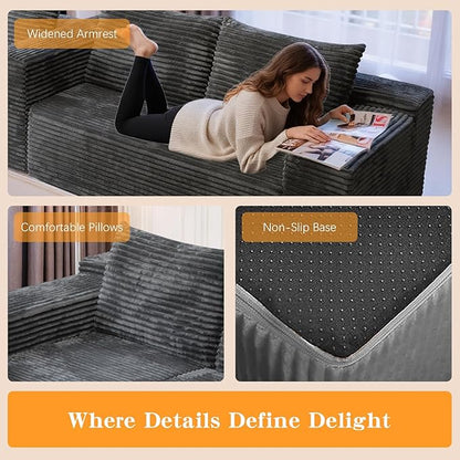 106'' Boneless Couches for Living Room, L Shaped Modular Sectional Sofa with Chaise Lounge, Faux Rabbit Fur & Layered Cushion Deep Seat Cloud Couch, No Assembly (Dark Grey, Left Facing Chaise)