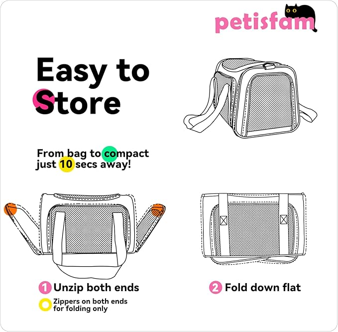 petisfam Soft Pet Carrier for Medium Cats and Small Dogs with Cozy Bed, 3 Doors, Top Entrance | Airline Approved, Escape-Proof, Breathable, Leak-Proof, Easy Storage (Pink)