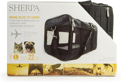 Sherpa Original Deluxe Travel Pet Carrier, Airline Approved - Black, Large